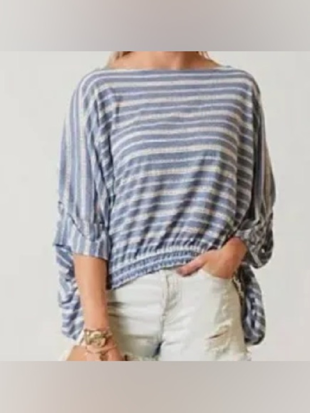Free People, Large, keyhole back, Blue & White Striped Boatneck Tunic, flowy